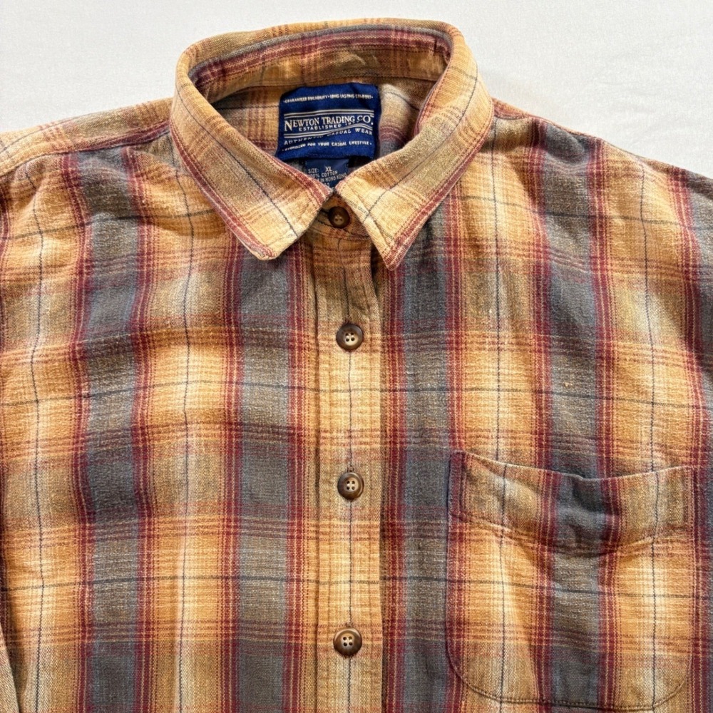 Newton Trading Co Flannel Shirt Men XL Oversized Plaid Cotton Long Sleeve Button